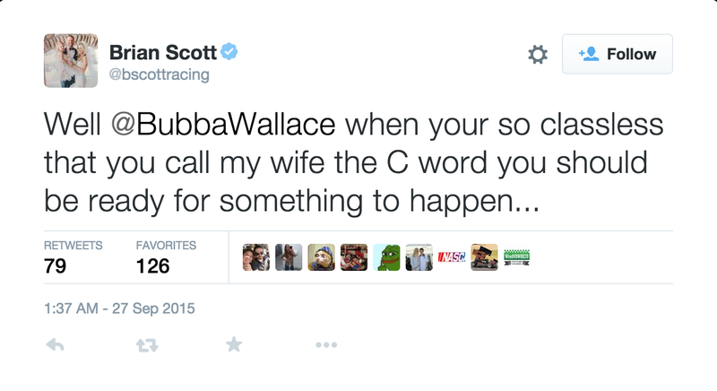 Illustration for article titled What 'C-Word' Did Bubba Wallace Call Brian Scott's Wife?